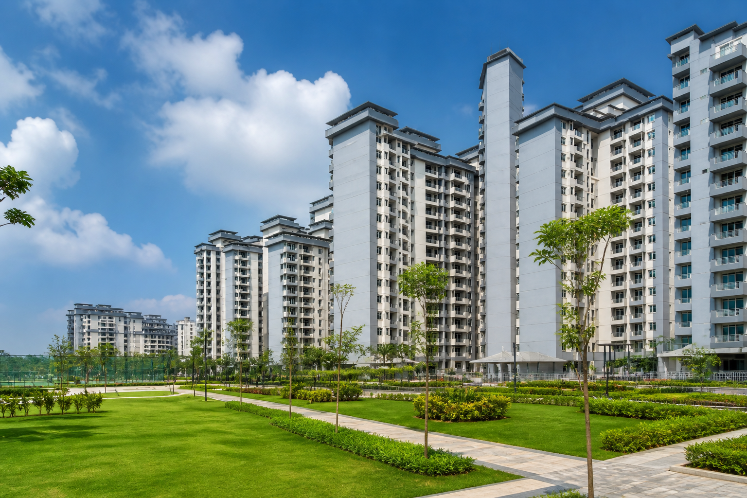 Kendriya Vihar Greater Noida towers with green lawns and landscaping